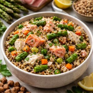 Salmon, Tilapia & Asparagus with Ancestral Rice